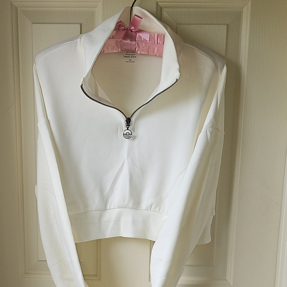 Gilly Hicks Cream Half-Zip Cropped Hoodie